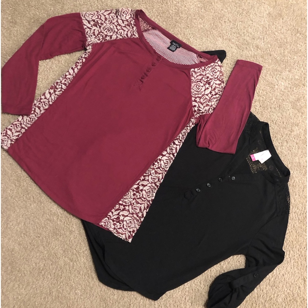 2 WOMENS BEAUTIFUL (RUE 21)&(NO BOUNDARIES) BRAND LACE DECOR SOFT TOP SIZE M
